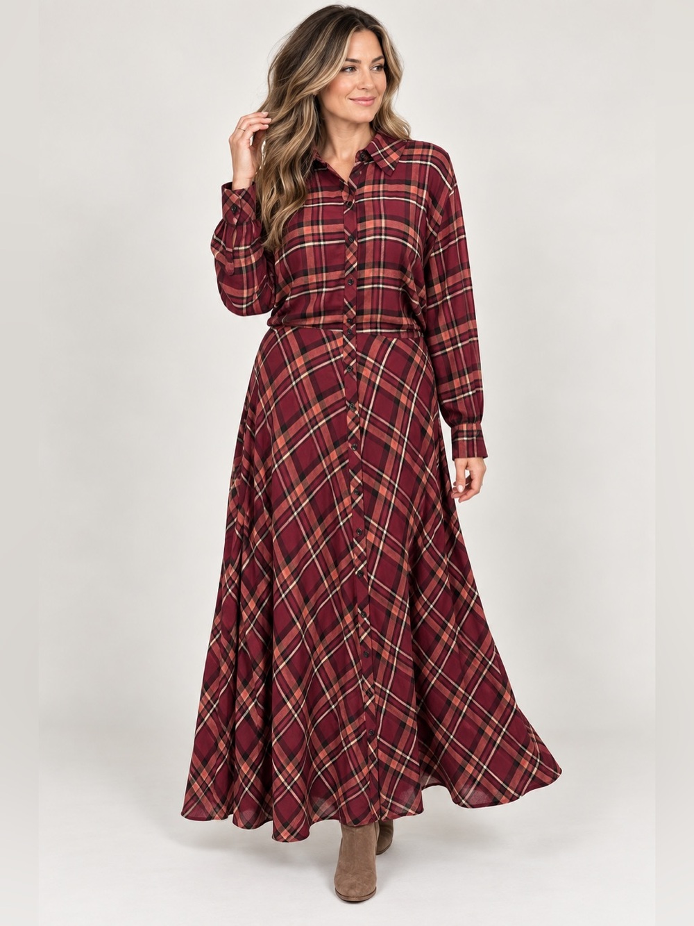 Soft Surroundings Plaid Button Front Long Shirt Dress 1X